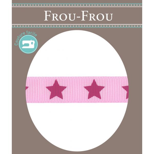 Ruban Gros Grain Frou-Frou 16mm Etoiles Rose 4720-16-307 image