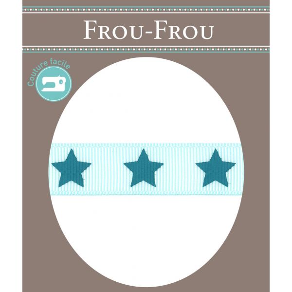Ruban Gros Grain Frou-Frou 16mm Etoiles Bleu lagon 4720-16-311 image