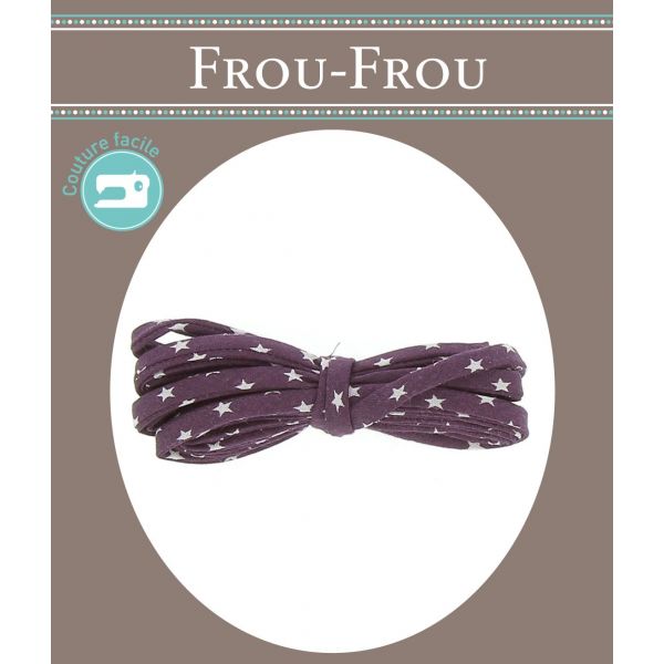 Frou-Frou Cordon Spaghetti 7mmx2m Tissu Etoiles Violet foncé 4809-0-106 image