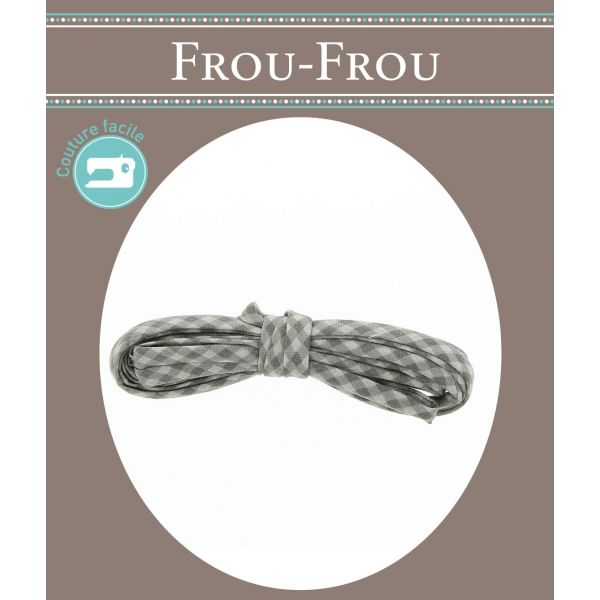 Frou-Frou Cordon Spaghetti 7mmx2m Tissu Vichy Taupe 4809-0-501 image