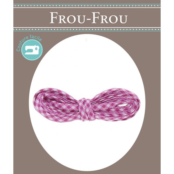 Frou-Frou Cordon Spaghetti 7mmx2m Tissu Vichy Rose Camélia 4809-0-507 image