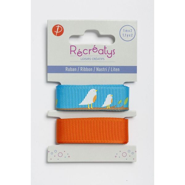 Récréatys - Assortiment 2 rubans 2x16mmx1m Oiseaux et Uni 4740-16-8 image