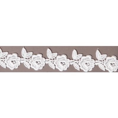 Dentelle Mariée GUIPURE motif roses Polyester Brillant Blanc - PRIX AU METRE