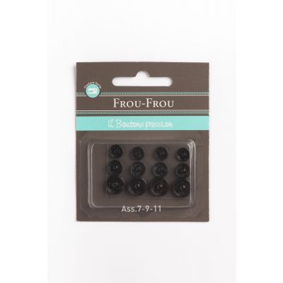 12 Boutons pression noirs lot de 7-9-11mm