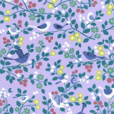 TISSU FROU-FROU LES OISEAUX PARME motif oiseau sur branche Laize de 110cm - PRIX AU METRE