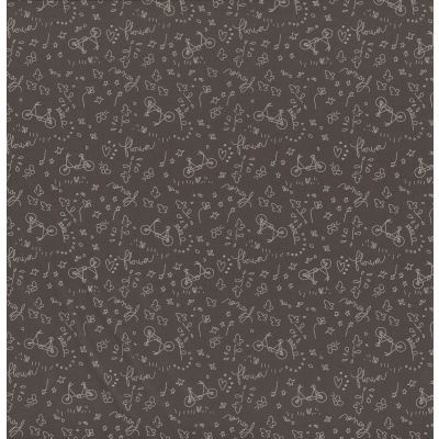 TISSU FROU-FROU A BICYCLETTE TAUPE Motif bicyclette Laize de 150cm - PRIX AU METRE