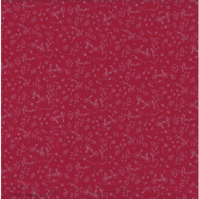 TISSU FROU-FROU A BICYCLETTE Bordeaux Motif A bicyclette Laize de 150cm - PRIX AU METRE