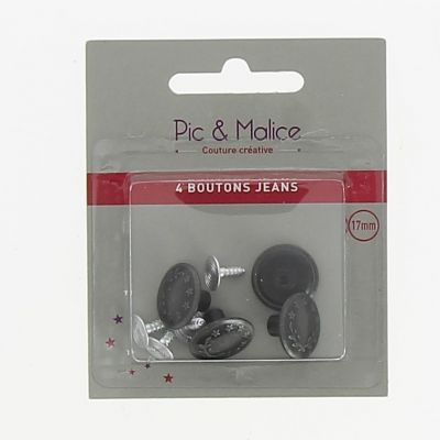 4 BOUTONS JEANS 17mm Métal Argent