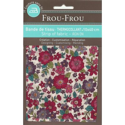 Bande Thermocollante Frou-Frou 10x40cm Fleuri Bordeaux grandes fleurs