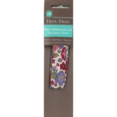 Biais thermocollant Frou-Frou 20mmx2m tissu Fleuri Rouge grandes fleurs