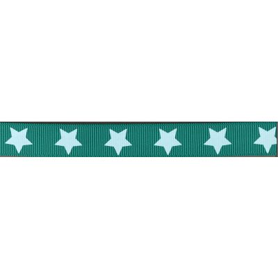 Ruban Gros Grain Frou-Frou 16mm Etoiles Turquoise foncé - PRIX AU METRE