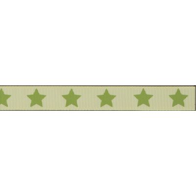 Ruban Gros Grain Frou-Frou 16mm Etoiles Vert Anis - PRIX AU METRE
