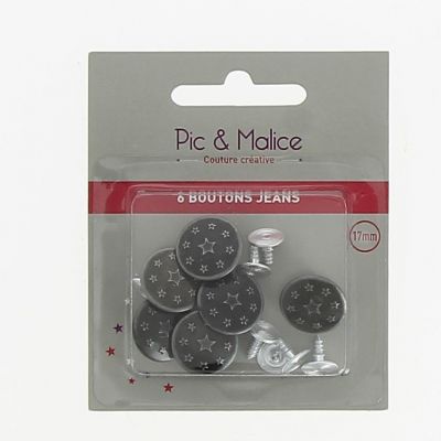 6 BOUTONS JEANS 17mm Métal Noir antique