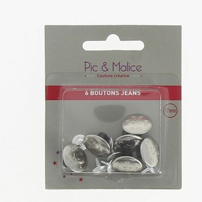 6 BOUTONS JEANS 17mm Métal Argent