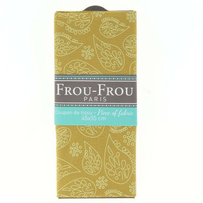 COUPON TISSU 45x55cm A BICYCLETTE Jaune Moutarde Feuille - 100% Coton