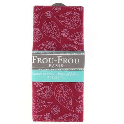 COUPON TISSU 45x55cm A BICYCLETTE Bordeaux Feuille - 100% Coton
