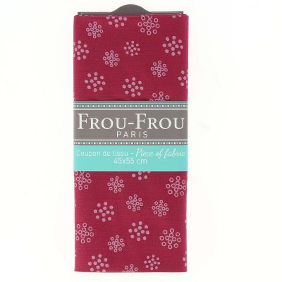COUPON TISSU 45x55cm A BICYCLETTE Bordeaux Fleur - 100% Coton