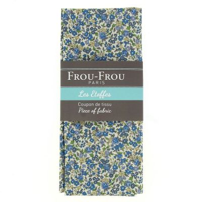 Coupon Tissu Fleuri 110x50cm 100% Coton Bleu
