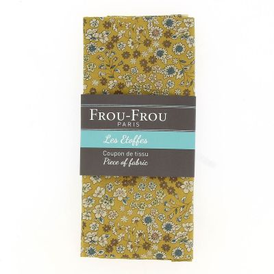 Coupon Tissu Fleuri 110x50cm 100% Coton jaune Moutarde