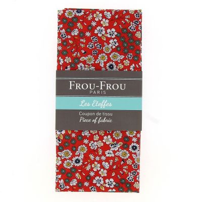 Coupon Tissu Fleuri 110x50cm 100% Coton Rouge orangé