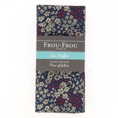 Coupon Tissu Fleuri 110x50cm 100% Coton Bleu marine