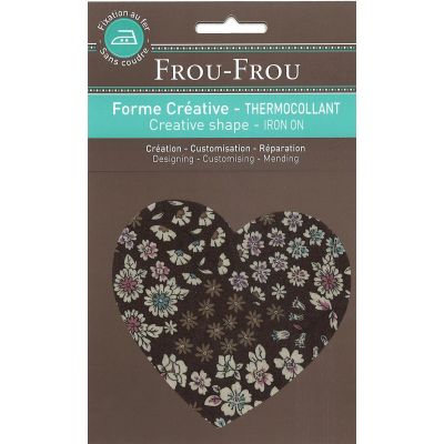 Coeur Thermocollant Frou-Frou 10x10cm Fleuri Marron Chocolat