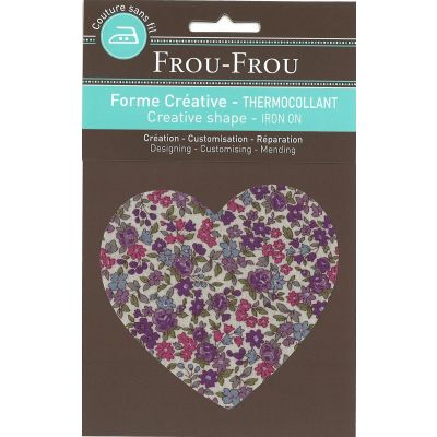 Coeur Thermocollant Frou-Frou 10x10cm Fleuri Violet clair petites fleurs