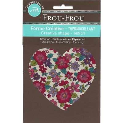 Coeur Thermocollant Frou-Frou 10x10cm Fleuri Bordeaux grandes fleurs