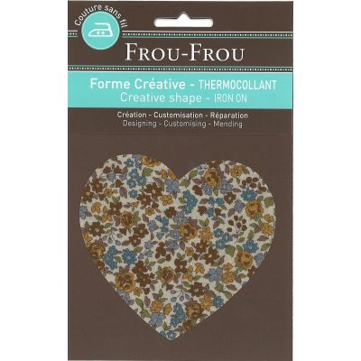 Coeur Thermocollant Frou-Frou 10x10cm Fleuri Jaune Moutarde petites fleurs