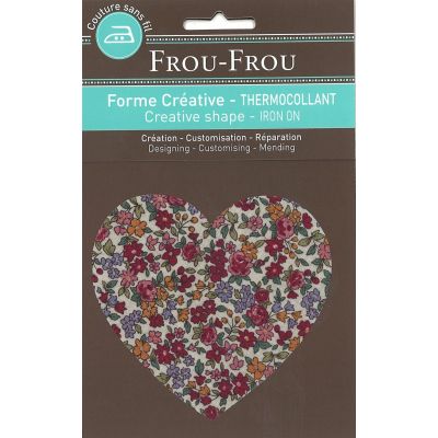 Coeur Thermocollant Frou-Frou 10x10cm Fleuri Rouge