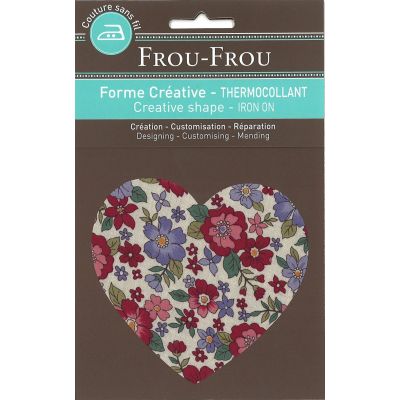 Coeur Thermocollant Frou-Frou 10x10cm Fleuri Rouge
