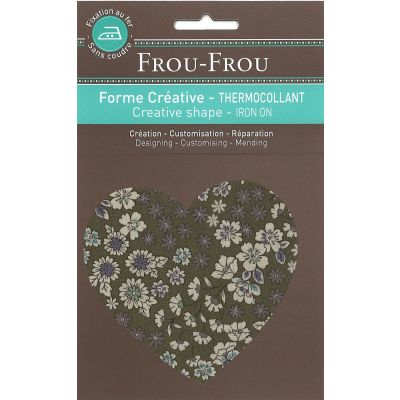 Coeur Thermocollant Frou-Frou 10x10cm Fleuri Vert Kaki
