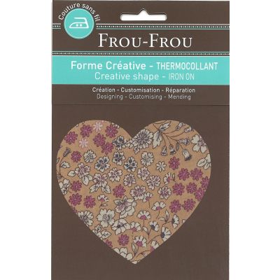 Coeur Thermocollant Frou-Frou 10x10cm Fleuri Saumon
