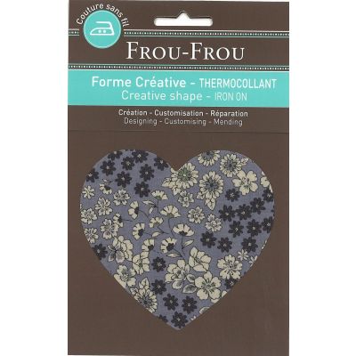 Coeur Thermocollant Frou-Frou 10x10cm Fleuri Myrtille