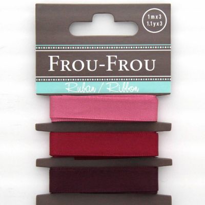 ASSORTIMENT 3 RUBANS SATIN UNI 10MM - Bordeaux/ Lie de vin / Vieux rose
