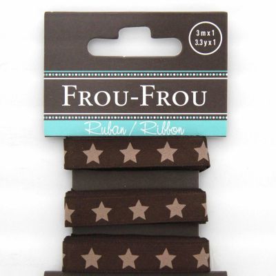 RUBAN SATIN ETOILE 10MM - Marron - 3 Métres