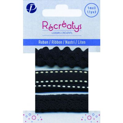 Récréatys - Assortiment 3 rubans 10mmx1m Noir