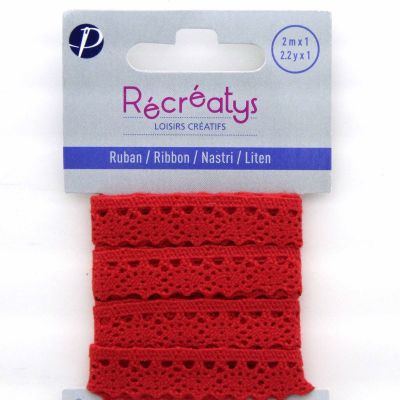 RUBAN DENTELLE 10mm - POLYESTER - 2 METRES  - Rouge