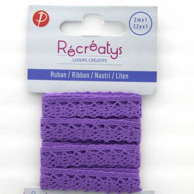 RUBAN DENTELLE 10mm - POLYESTER - 2 METRES  - Violet