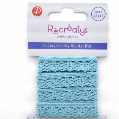 RUBAN DENTELLE 10mm - POLYESTER - 2 METRES  - Turquoise
