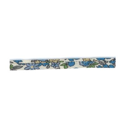 Frou-Frou Cordon Spaghetti Tissu Fleuri 7mm Bleu - PRIX AU METRE