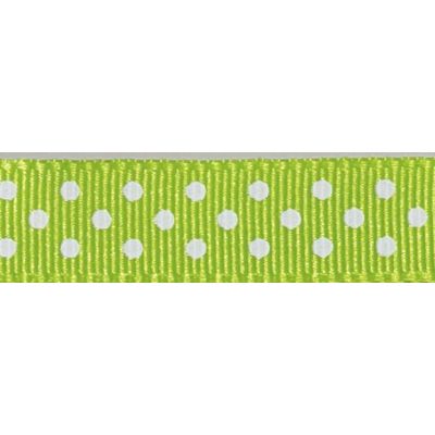 Ruban Gros Grain Pois Vert Anis - PRIX AU METRE (Vendable à la bobine de 25m)
