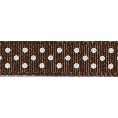 Ruban Gros Grain Pois Marron chocolat - PRIX AU METRE (Vendable à la bobine de 25m)