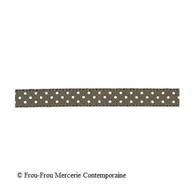 Ruban Gros Grain Pois Taupe - PRIX AU METRE (Vendable à la bobine de 25m)