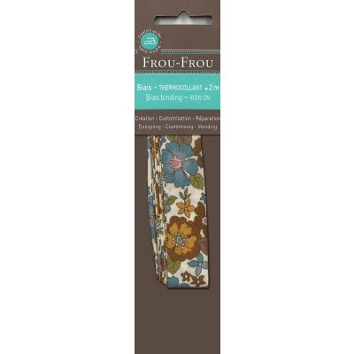 Biais thermocollant Frou-Frou 20mmx2m tissu Fleuri Jaune Moutarde grandes fleurs