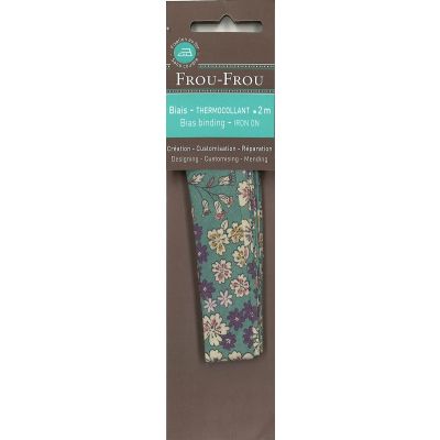 Biais thermocollant Frou-Frou 20mmx2m tissu Fleuri Vert Eucalyptus