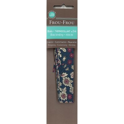 Biais thermocollant Frou-Frou 20mmx2m tissu Fleuri Bleu marine
