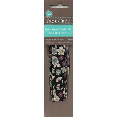 Biais thermocollant Frou-Frou 20mmx2m tissu Fleuri Noir