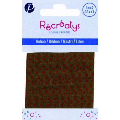 Récréatys - Ruban gros grain Pois 10mmx1m Marron