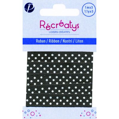 Récréatys - Ruban gros grain Pois 10mmx1m Noir